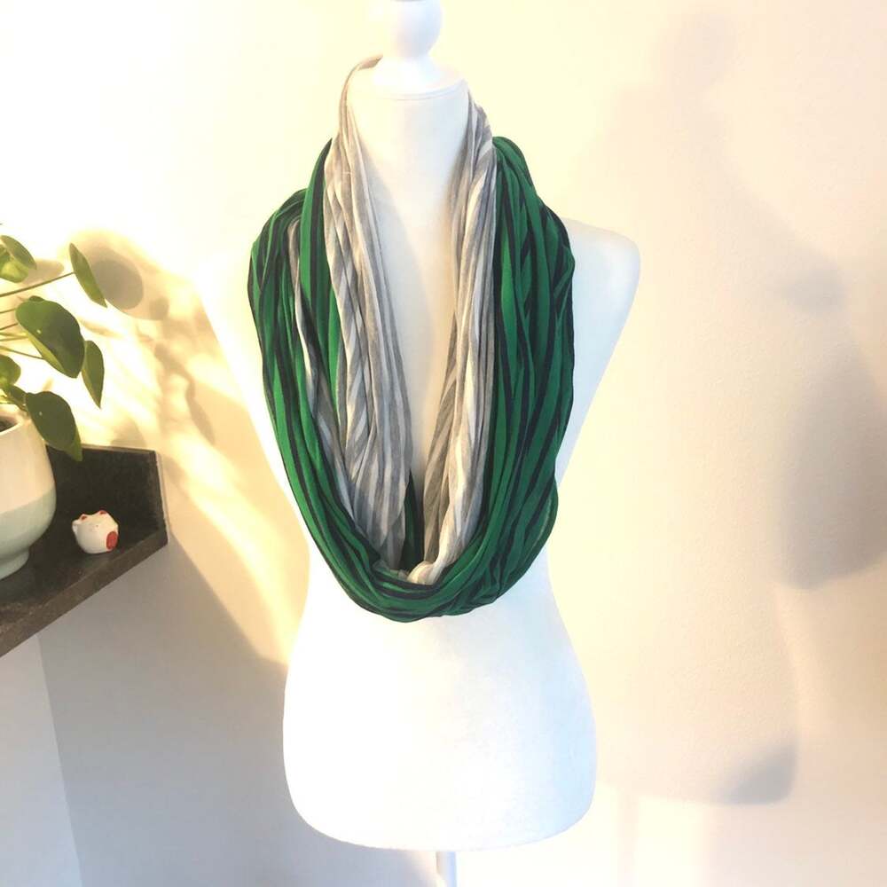 Green Gray Stripe Infinity Scarf